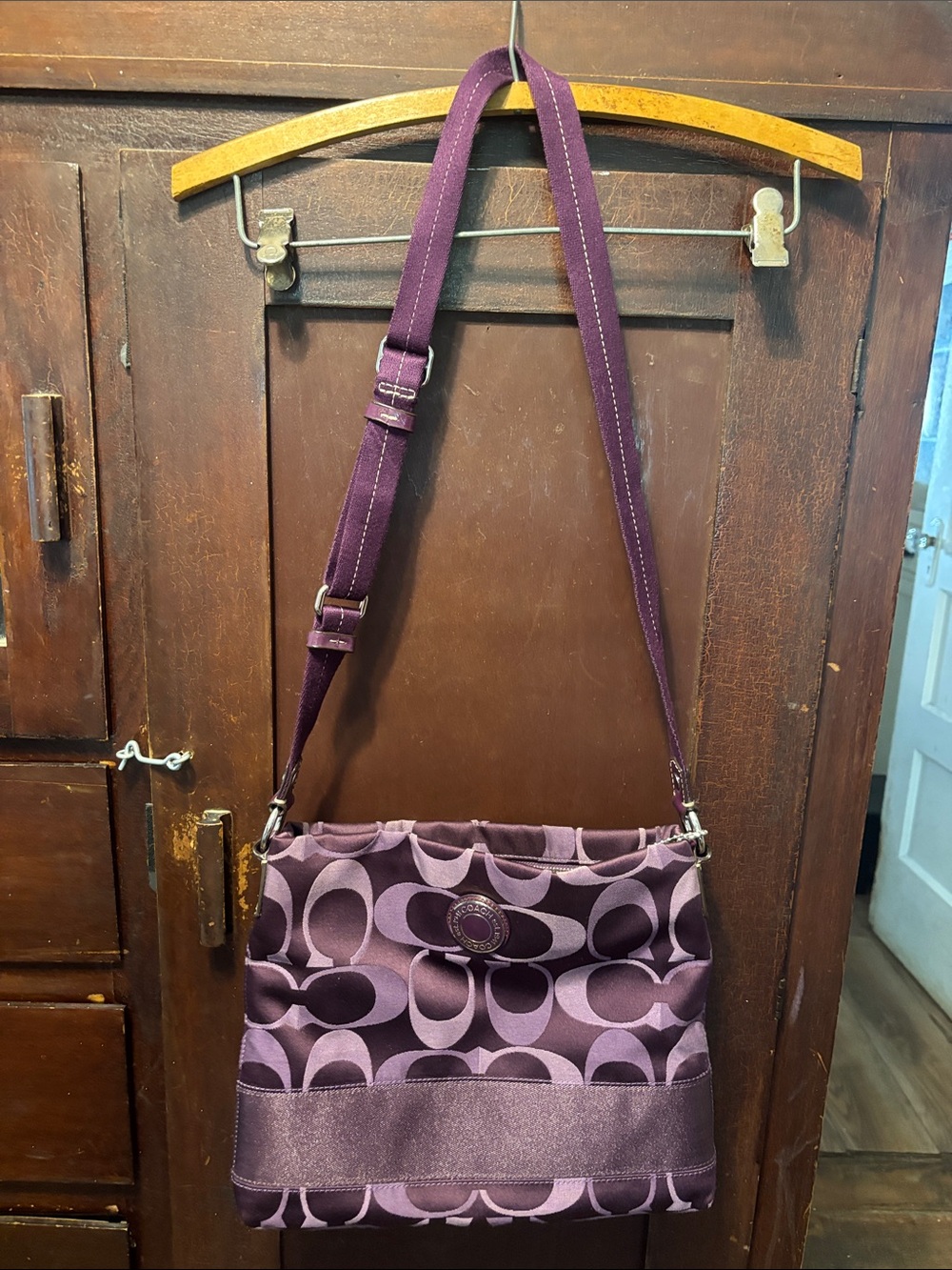 Coach Plum Signature Logo Crossbody Shoulder Bag